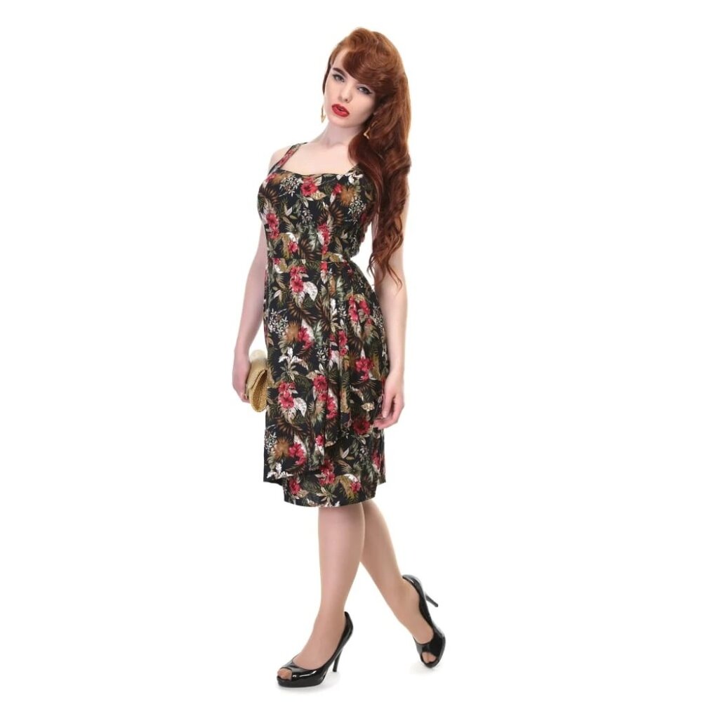 NWT Small Collectif Lanai Hibiscus Tiki Rockabilly Retro Vacation Dress